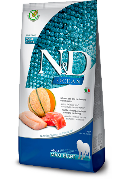 Farmina N&D Ocean Canine Salmon, Cod & Cantaloupe Melon Adult Maxi Giant Dry Dog Food (26.4 LB)