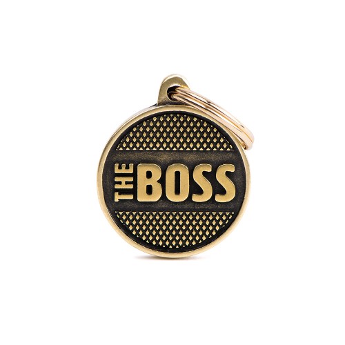 MyFamily Bronx The Boss Small Circle with Rhombus ID Tag in English Brass (Media, Oro)
