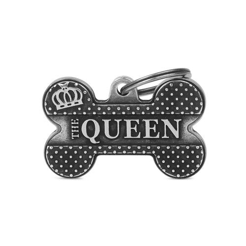 MyFamily Bronx The Queen Big Bone ID Tag in Antique Silver (Grande, Metal)