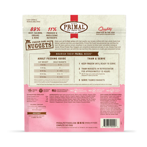 Primal Pet Foods Frozen Raw Nuggets Cat Food Beef & Salmon Recipe
