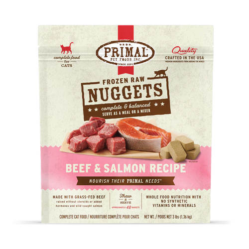 Primal Pet Foods Frozen Raw Nuggets Cat Food Beef & Salmon Recipe