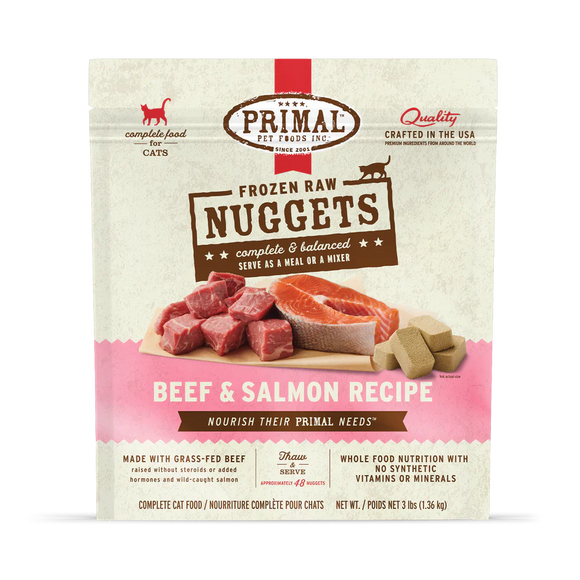 Primal Pet Foods Frozen Raw Nuggets Cat Food Beef & Salmon Recipe