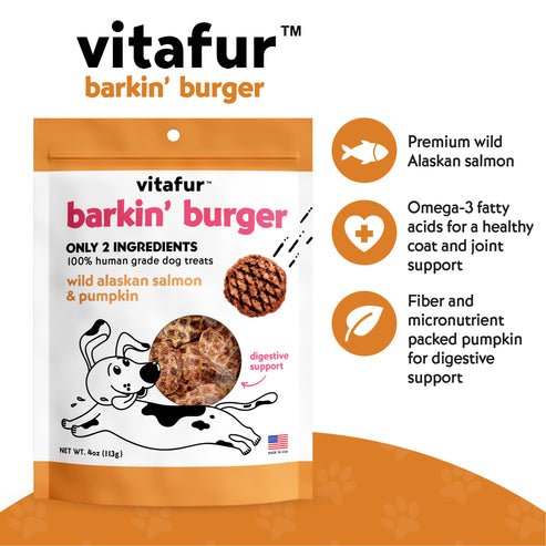 Vitafur Barkin' Burger Wild Alaskan Salmon & Pumpkin Dog Treats (4 oz)