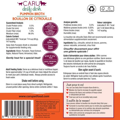 Caru Daily Dish Pumpkin Broth for Dogs & Cats (1.1 LB)