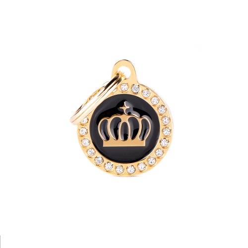 MyFamily Glam Black and Gold Crown ID Tag with Rhinestones (Media, Black)