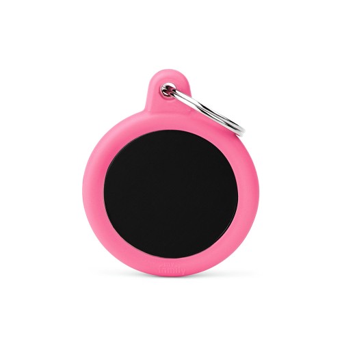 MyFamily Hushtag Black Aluminum Circle ID Tag with Pink Rubber (Media, Pink)
