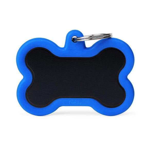 MyFamily ID Tag Hushtag Collection  Aluminium XL Black Bone With Blue Rubber (Blue)