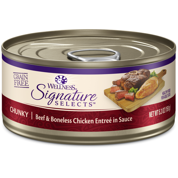Wellness Signature Selects Grain Free Natural Beef and White Meat Chicken Entree in Sauce Wet Canned Cat Food