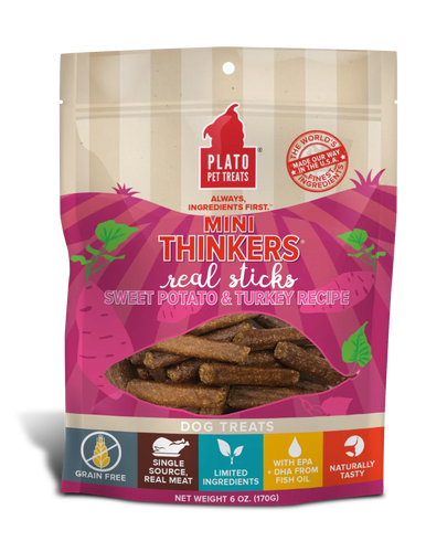 Platos Mini Thinkers Grain Free Sweet Potato & Turkey Meat Stick Dog Treats